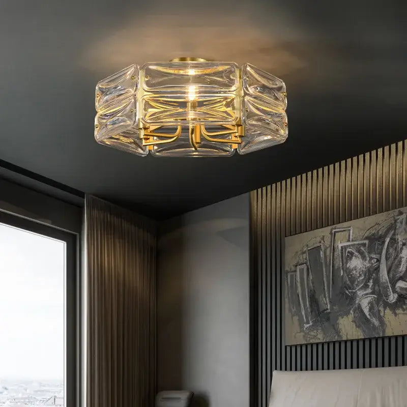Decorbites crystal chandelier with clear geometric glass and gold-toned metal frame luxury led chandelier lighting