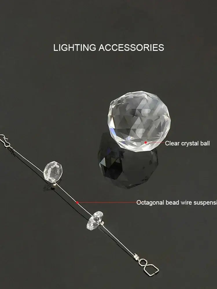 Clear crystal ball with faceted surface and reflective facets in DecorBites crystal chandelier for living room ceiling