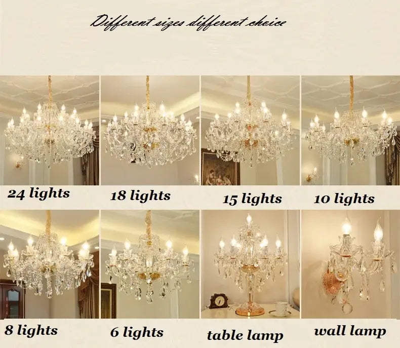 Decorbites crystal chandelier lighting featuring clear k9 crystals and gold-toned metal frames in modern european style