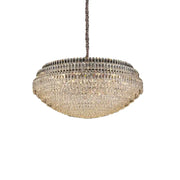 DecorBites crystal chandelier lights featuring multi-tiered clear and gold-toned crystals with textured metallic chain