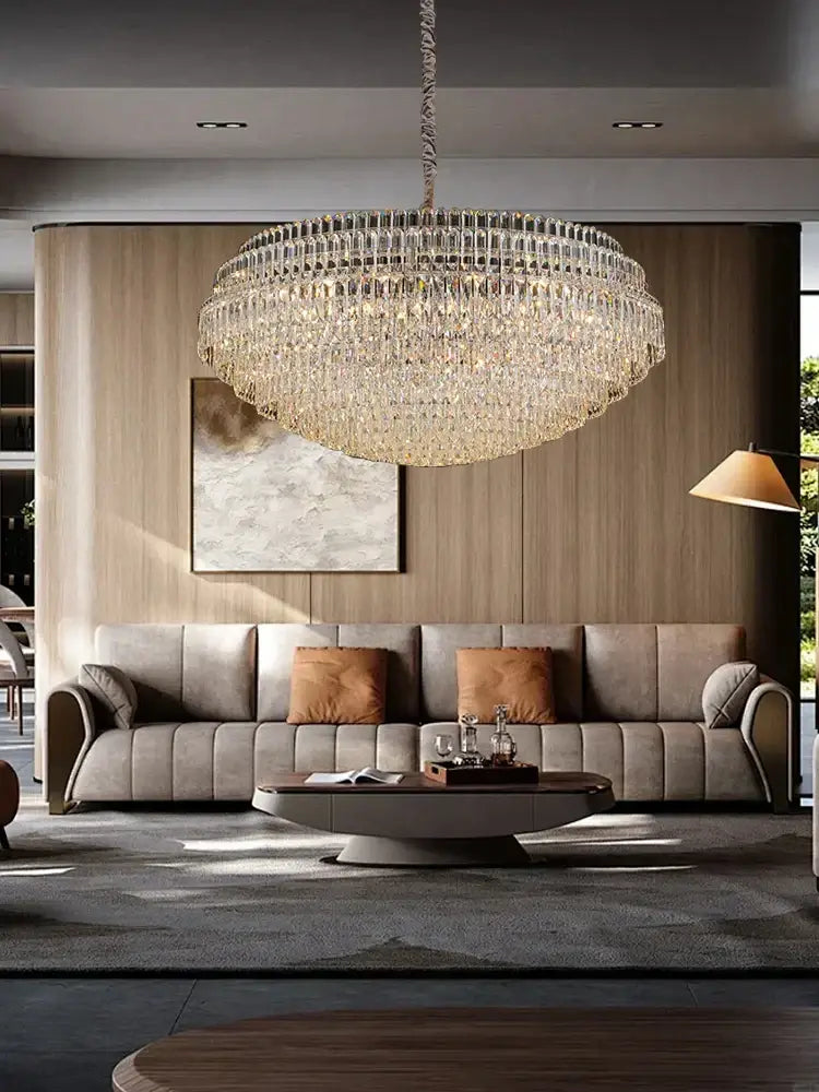 A decorbites crystal chandelier lights with gold-toned metal frame and multi-tiered crystals for luxury modern decor