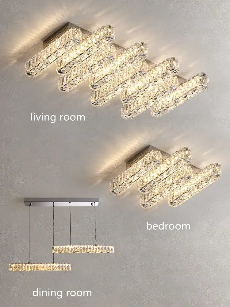 Modern decorbites crystal chandelier with sleek rectangular faceted glass bars for living dining bedroom lighting
