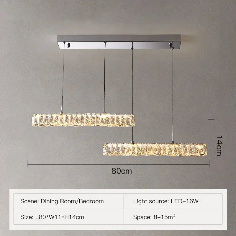 Modern two-tiered DecorBites crystal chandelier with sleek chrome finish and dimmable LED lighting for living and dining areas