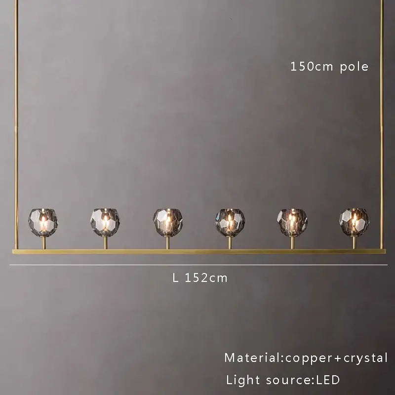 DecorBites™ crystal chandelier lights with six faceted globes and copper frame for modern kitchen island decor