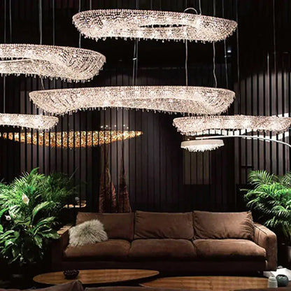 DecorBites crystal chandelier luminaire with cascading oval-shaped crystals for luxury indoor lighting fixture
