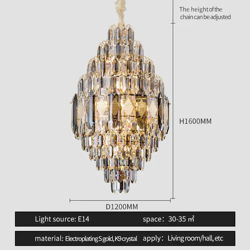 Decorbites crystal chandelier with gold electroplated metal and clear k9 crystals for villa hotel and building project