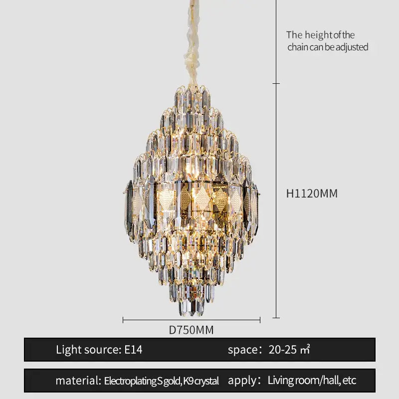 DecorBites crystal chandelier with tiered clear k9 crystals and gold electroplated accents for elegant lighting