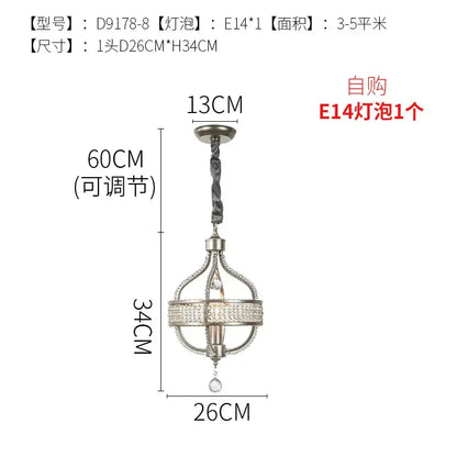 Silver-toned decorbites crystal chandelier pendant light with twisted chain and crystal-encrusted spherical frame