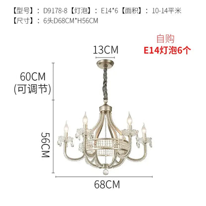 Antique brass decorbites crystal chandelier pendant light with six crystal arms and beaded design for bedroom or living room