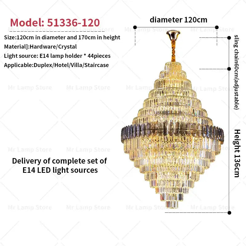 Golden crystal chandelier with tiered design and adjustable chain by decorbites crystal chandelier for penthouse villa lighting