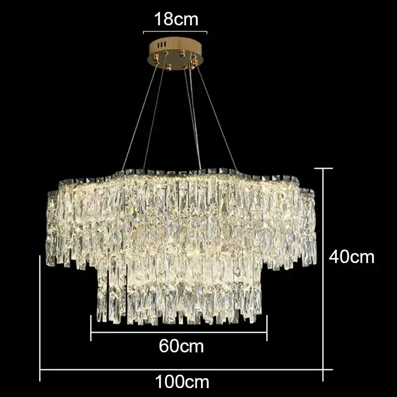 DecorBites crystal chandelier multi-tiered with cascading clear glass prisms gold-toned mount luxury lighting