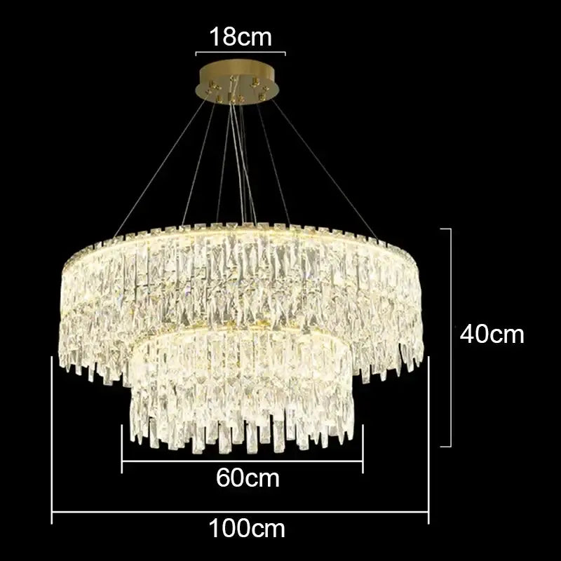 Decorbites crystal chandelier with two-tiered gold mount and cascading clear glass prisms for luxury bedroom lighting