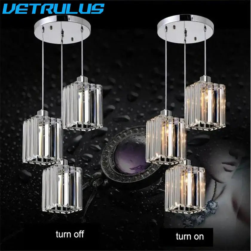 Modern chrome pendant light with vertical prism glass panels by decorbites crystal chandelier for indoor spaces