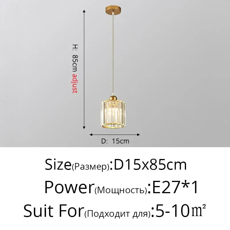 Gold-toned decorbites crystal chandelier pendant light with clear crystal facets and frosted glass shade for indoor use