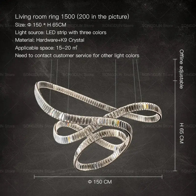 Modern silver-toned decorbites crystal chandelier with intertwined design, k9 crystal, and led strip luxury designer light