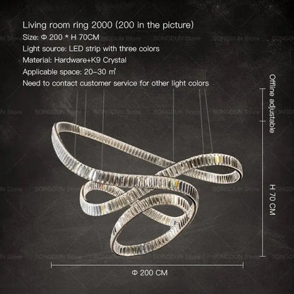 Silver modern spiral decorbites crystal chandelier with K9 crystal accents and led lighting luxury designer light
