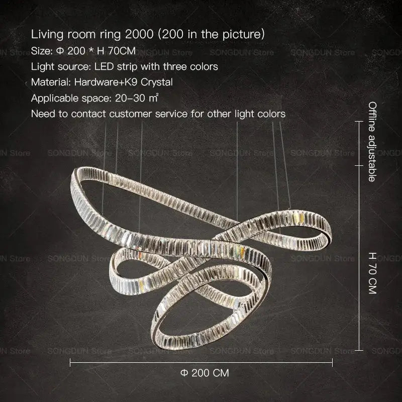 Silver modern spiral decorbites crystal chandelier with K9 crystal accents and led lighting luxury designer light