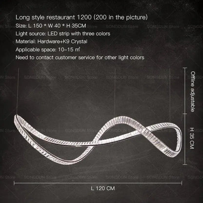 Silver modern infinity-loop pendant decorbites crystal chandelier with led strip and k9 crystal accents luxury designer light