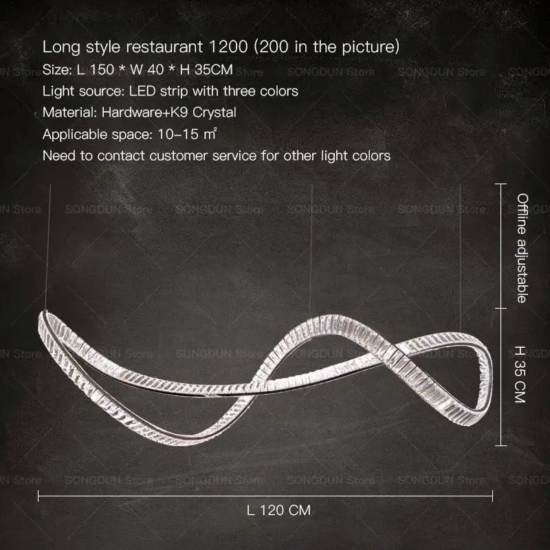 Silver modern infinity-loop pendant decorbites crystal chandelier with led strip and k9 crystal accents luxury designer light