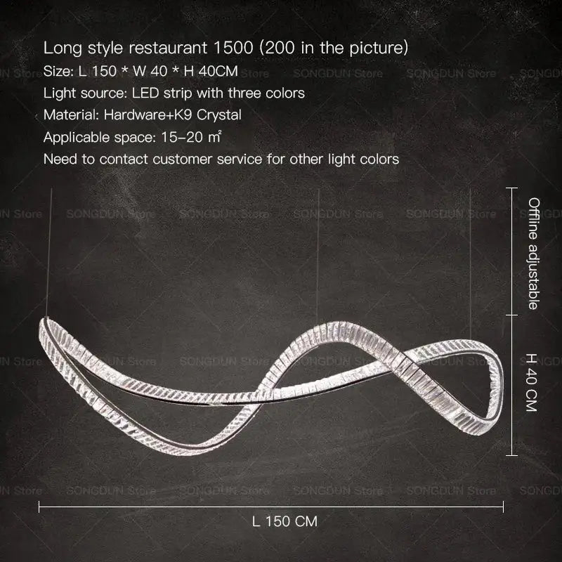 Silver infinity-loop decorbites crystal chandelier with led strip and k9 crystal accents luxury designer light