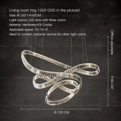 A modern silver-toned decorbites crystal chandelier with intertwined design and k9 crystal accents for luxury lighting