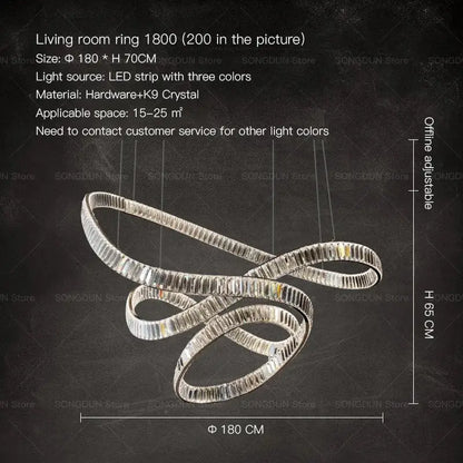 Silver modern spiral decorbites crystal chandelier with k9 crystal accents and led lighting luxury designer light