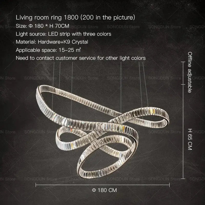 Silver modern spiral decorbites crystal chandelier with k9 crystal accents and led lighting luxury designer light