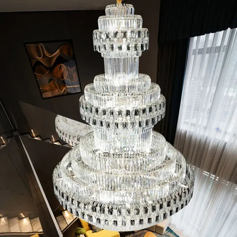 Decorbites crystal chandelier luxury duplex building lamp features multi-tiered faceted glass with central light source