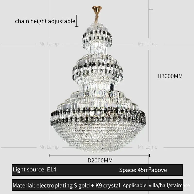 DecorBites crystal chandelier featuring gold-finished top and clear k9 crystals for elegant villa or hall lighting
