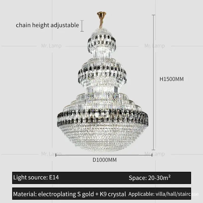 Decorbites crystal chandelier luxury duplex building lamp with gold finish and cascading clear k9 crystals for elegant spaces