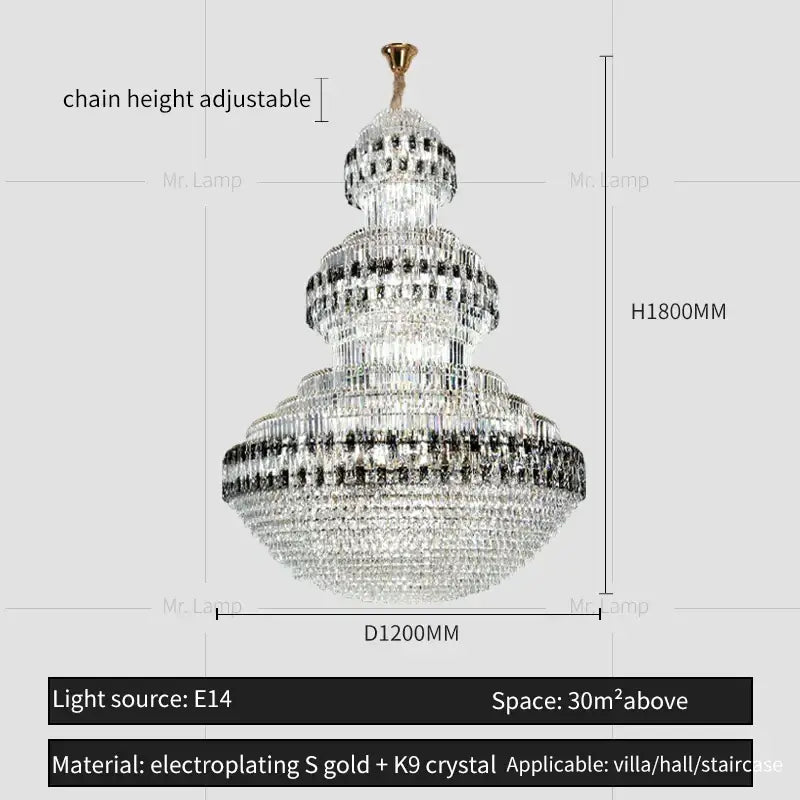 Decorbites crystal chandelier multi-tiered with cascading k9 crystal strands and gold electroplated s gold top