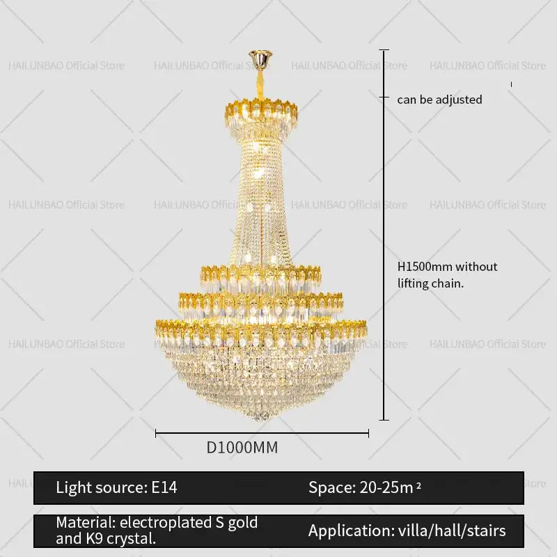 DecorBites crystal chandelier with gold electroplated metal and k9 crystal for elegant villa or hall lighting