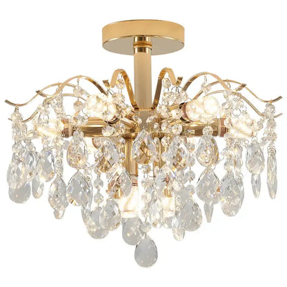 Gold-finished decorbites crystal chandelier with cascading teardrop faceted glass pendants for luxury lighting fixture