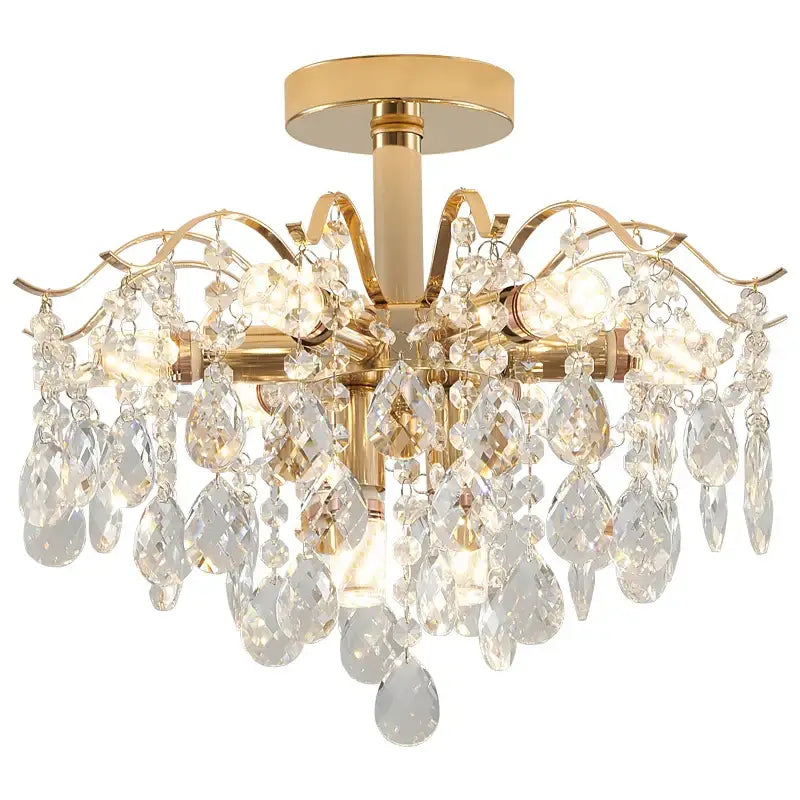 Gold-finished decorbites crystal chandelier with cascading teardrop faceted glass pendants for luxury lighting fixture
