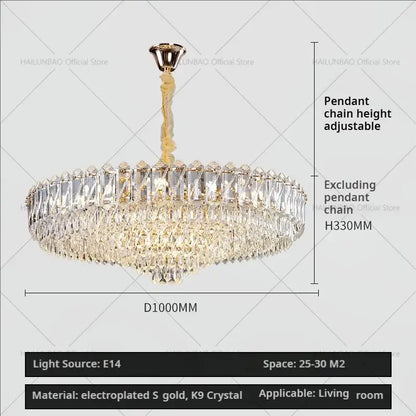 DecorBites crystal chandelier with gold-toned electroplated frame and cascading k9 crystals for elegant living rooms