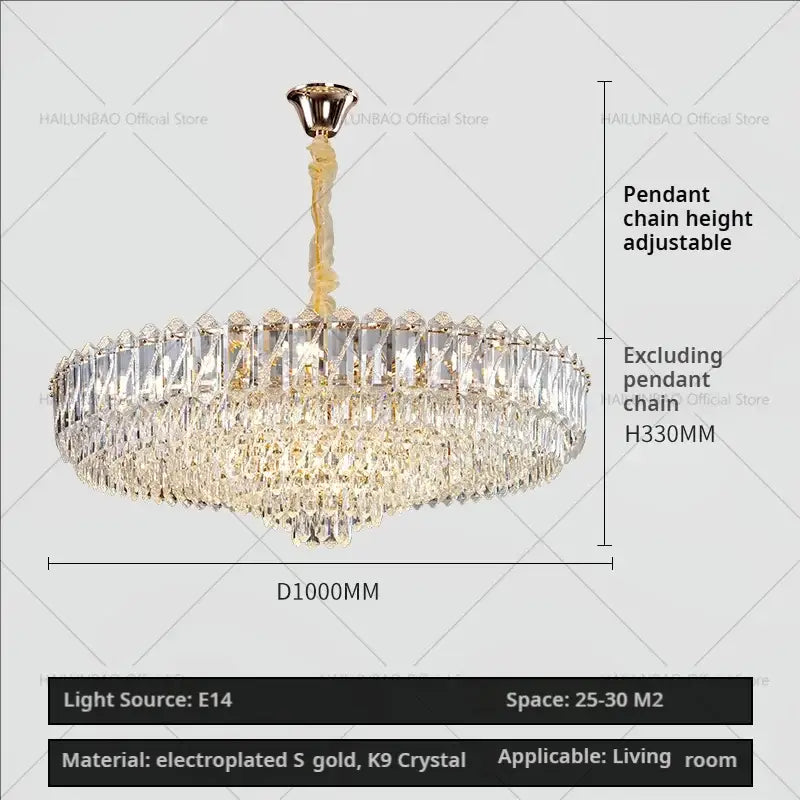 DecorBites crystal chandelier with gold-toned electroplated frame and cascading k9 crystals for elegant living rooms