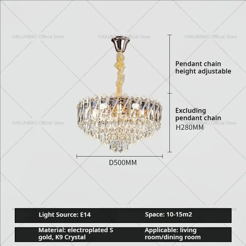 Decorbites crystal chandelier with gold electroplated frame and k9 crystals for elegant living and dining rooms