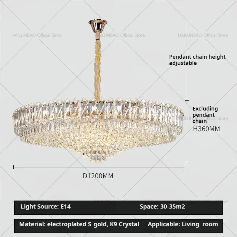 DecorBites crystal chandelier with cascading k9 crystals and gold electroplated finish for elegant living spaces
