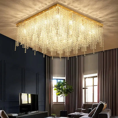 Gold-framed decorbites crystal chandelier with cascading crystal droplets luxury square ceiling light fixture