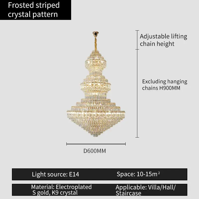 Elegant decorbites crystal chandelier with frosted striped k9 crystal and electroplated gold for luxury living rooms