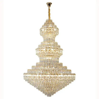 Decorbites crystal chandelier with gold-finished metal frame and cascading clear faceted crystals for luxury living room