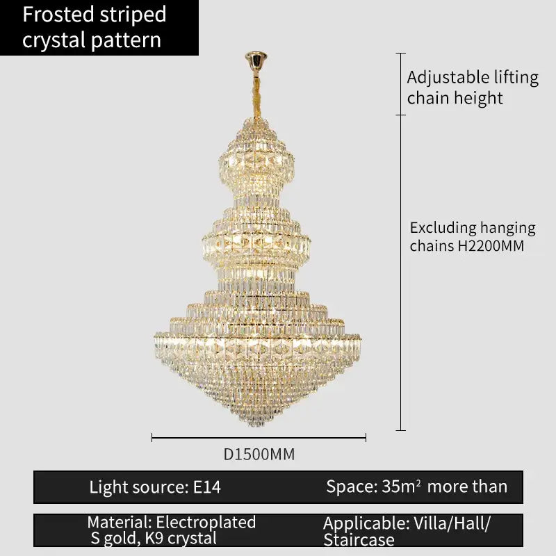 DecorBites crystal chandelier featuring multi-tiered frosted striped k9 crystal and electroplated s gold design