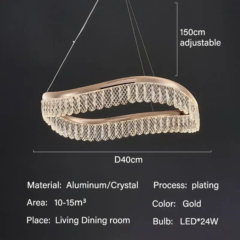 Decorbites crystal chandelier luxury LED lighting with gold-plated aluminum and crystal wavy design for living spaces