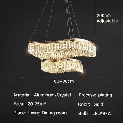 Gold-plated aluminum and crystal decorbites crystal chandelier with modern swirling double-ring design for luxury lighting