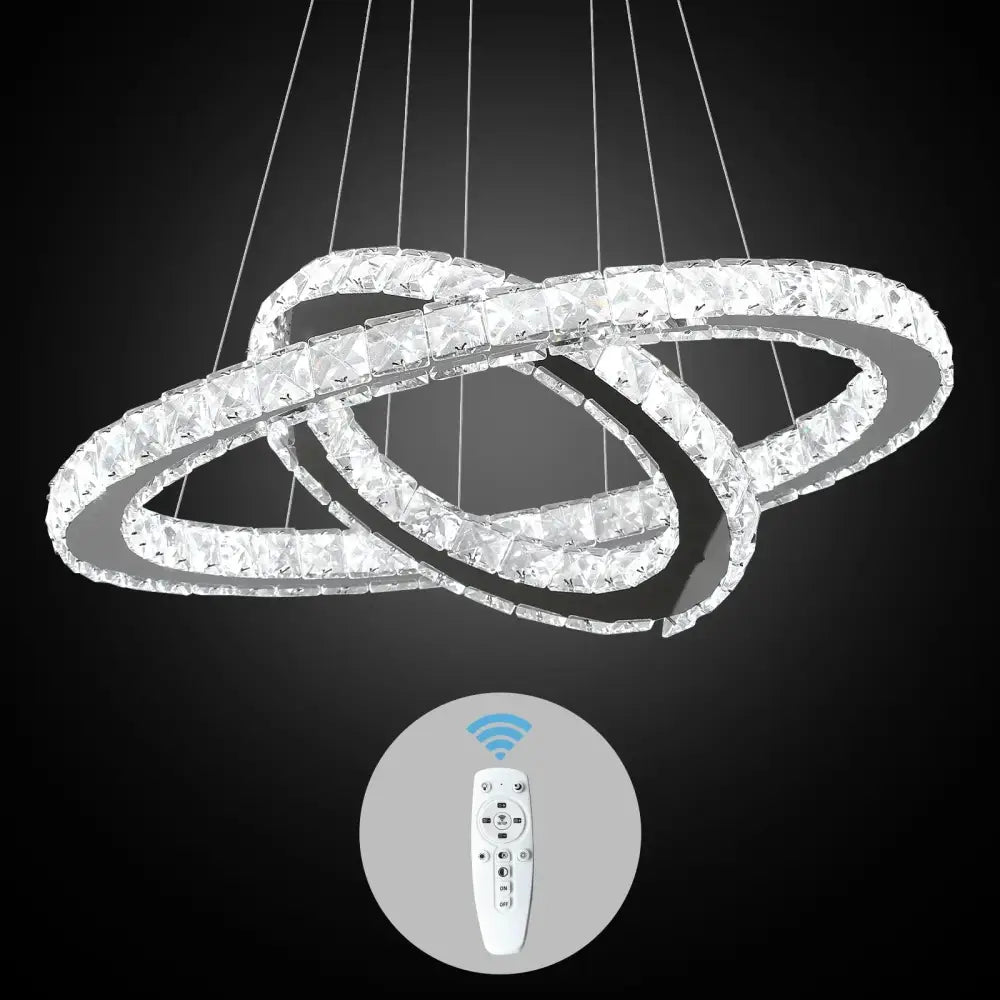 Decorbites crystal chandelier featuring multi-ring design with crystal bands and a remote for living and dining rooms