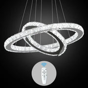 Decorbites crystal chandelier featuring multi-ring design with crystal bands and a remote for living and dining rooms