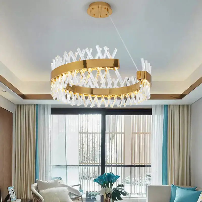 Gold and clear crystal decorbites crystal chandelier with modern circular design for luxury hotel and living room lighting