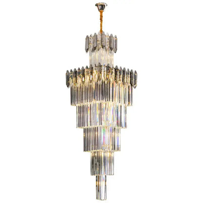 Decorbites crystal chandelier with multi-tiered clear and smoky glass rods and gold chain for luxury living room lighting