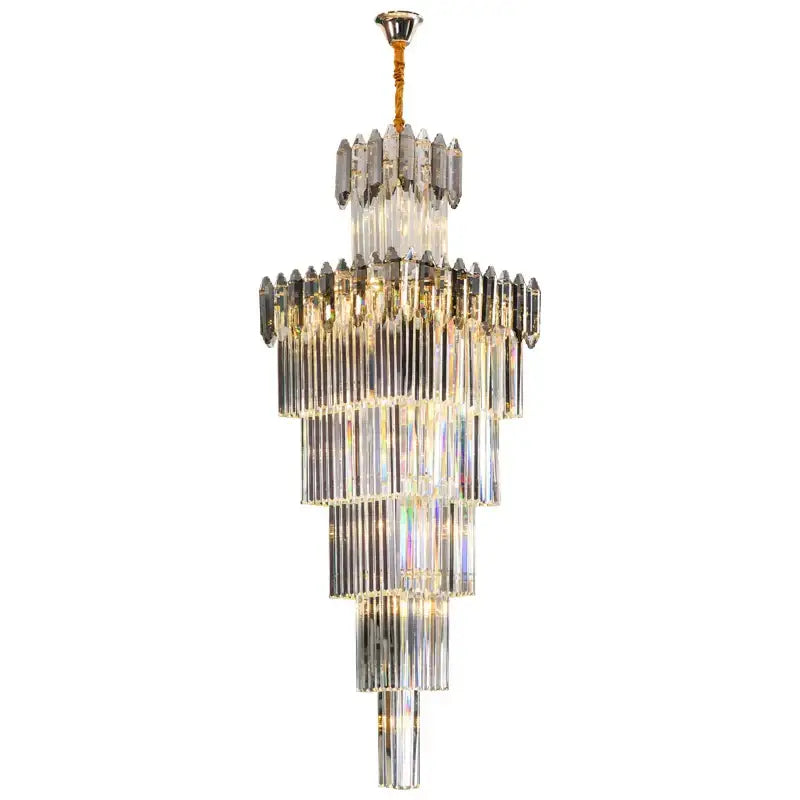 Decorbites crystal chandelier with multi-tiered clear and smoky glass rods and gold chain for luxury living room lighting