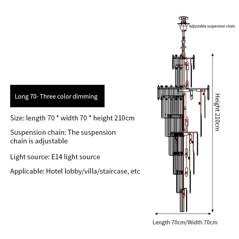 Adjustable suspension chain of decorbites crystal chandelier with three-color dimming e14 lights for luxury spaces